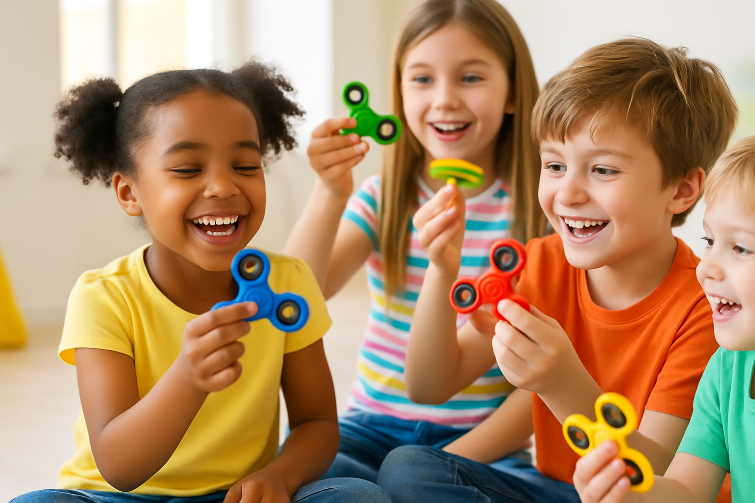 kids with spinner toys