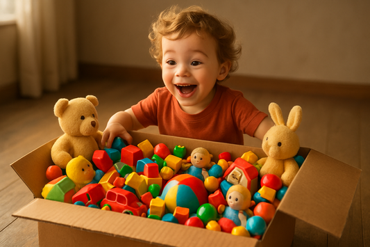 video of a child opening a box full of toys